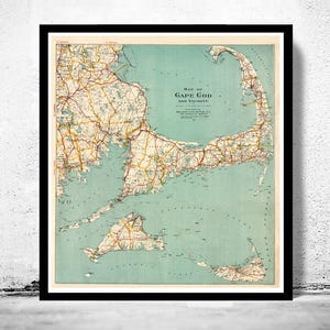 Old Map of Cape Cod 1917 Massachusetts Vintage Map | Vintage Map Wall Art Print | Large Map Print | Home Decor Wall Art