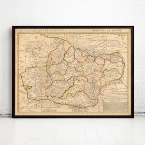 Old Map of Transylvania Romania 1708 Vintage Map | Vintage Map Wall Art Print | Large Map Print | Home Decor Wall Art