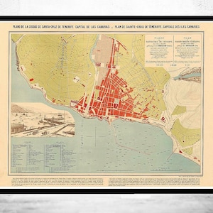 Old Map of Santa Cruz Tenerife Canary Islands 1880 Vintage Map | Vintage Map Wall Art Print | Large Map Print | Home Decor Wall Art