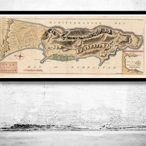 Old Map of Gibraltar Spain 1762 Vintage Map | Vintage Map Wall Art Print | Large Map Print | Home Decor Wall Art