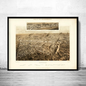Old View of Paris 1897 France Vintage Map of Paris | Vintage Map Wall Art Print | Large Map Print | Home Decor Wall Art