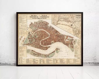 Old Map of Venice Venetia Venezia 1876 Vintage Map of Venice | Wall Map Print