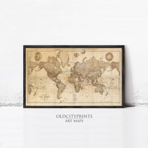 Beautiful World Map Vintage Atlas 1898 Mercator projection SEPIA  | Vintage World Map
