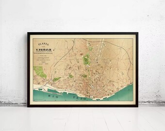 Lisbon Portugal 1890 Vintage Map Print | Antique Wall Decor