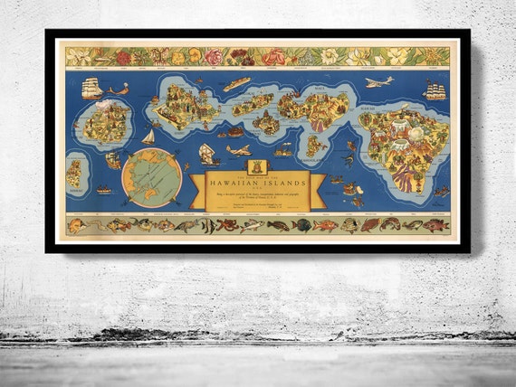 Old Map of Hawaiian Islands Hawaii Vintage Map Vintage - Etsy India