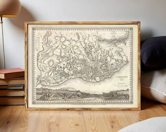Vintage Map of Lisbon Portugal 1844 Map | Antique Wall Art Décor Print