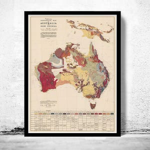 Old Map Australia Geological 1952 Vintage Map | Vintage Map Wall Art Print | Large Map Print | Home Decor Wall Art
