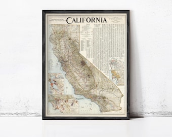 1926 California Vintage Map Print | Antique Railroad Wall Decor