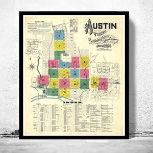Old Map of Austin Texas 1894 Vintage Map | Vintage Map Wall Art Print | Large Map Print | Home Decor Wall Art