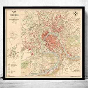 Old Map of Besançon France 1930 Vintage Map | Vintage Map Wall Art Print | Large Map Print | Home Decor Wall Art