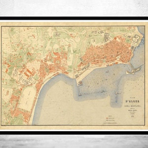 Old Map of Algiers Alger 1888 Vintage map | Vintage Map Wall Art Print | Large Map Print | Home Decor Wall Art