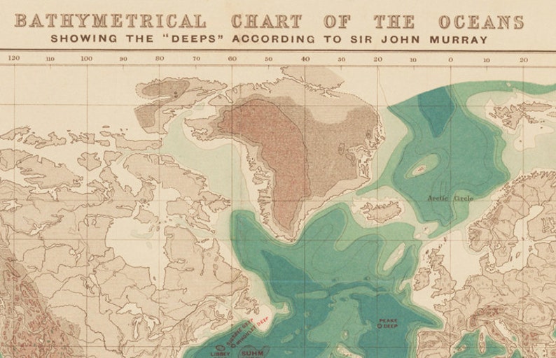 Bathymetrische Karte der Ozeane Weltkarte 1899 Vintage | Etsy