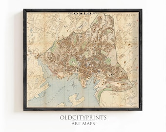 Old Map of Oslo Norway 1938 Antique Oslo Map | Wall Map Print