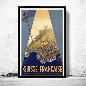 Vintage Travel Poster of Switzerland Suisse Francaise Vintage Poster | Vintage Map Wall Art Print | Large Map Print | Home Decor Wall Art
