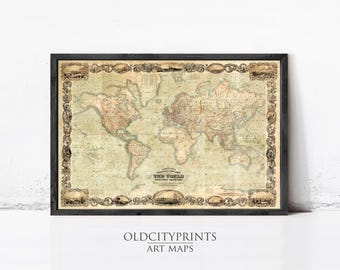 Vintage World Map 1787 Mercator Projection | Antique Atlas Wall Art Decor Print