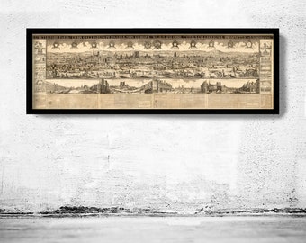 Beautiful Panoramic View of Paris 1669 France Vintage Gravure of Paris | Vintage Poster Wall Art Print | Wall Map Print | Old Map Print