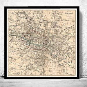 Old Map of Glasgow Scotland 1910 Vintage Map | Vintage Map Wall Art Print | Large Map Print | Home Decor Wall Art