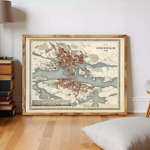 Old Map of Stockholm Sweden 1844 Vintage Map | Wall Map Print