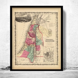 Bible Reseach Historical Hand Atlas 2 Scripture World from Jerusaleum 1881 Old Map Reprint Middle East