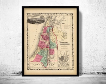 Old Map of Palestine Jesus 1860 Middle East Religious map  | Vintage Poster Wall Art Print | Wall Map Print |  Old Map Print