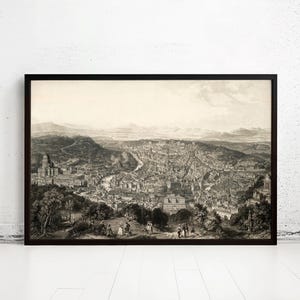 Old Panoramic View of Rome City Engraving Italy 1860 Vatican | Vintage Map Wall Art Print | Large Map Print | Home Decor Wall Art