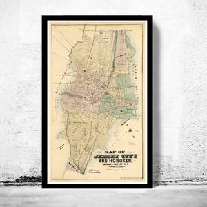 Old Map of Jersey City and Hoboken Hudson County 1882 Vintage Map | Vintage Map Wall Art Print | Large Map Print | Home Decor Wall Art
