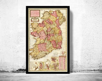 Beautiful Old Map of Ireland 1740 Vintage Map | Vintage Map Wall Art Print | Large Map Print | Home Decor Wall Art