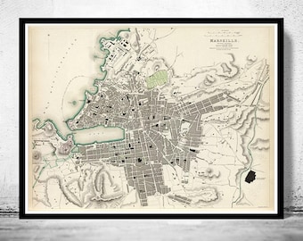 Old Map of Marseille France 1840 Vintage Map | Vintage Map Wall Art Print | Large Map Print | Home Decor Wall Art