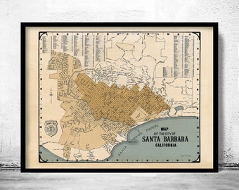 Old map Santa Barbara California 1920 Vintage Map | Vintage Poster Wall Art Print | Wall Map Print | Old Map Print