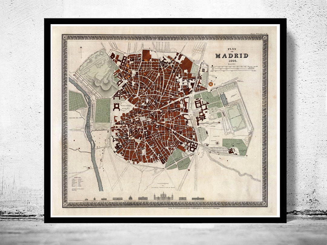 Old Map of Madrid 1844 Spain Vintage Map Vintage Poster Wall Art Print Wall Map Print Old Map ...