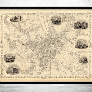 Beautiful Old Map of Bradford Yorkshire 1851 Vintage Map | Vintage Map Wall Art Print | Large Map Print | Home Decor Wall Art