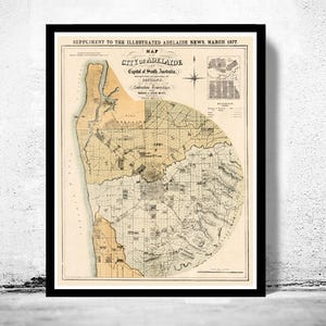 Old Map of Adelaide City Australia 1877 Vintage Map | Vintage Map Wall Art Print | Large Map Print | Home Decor Wall Art