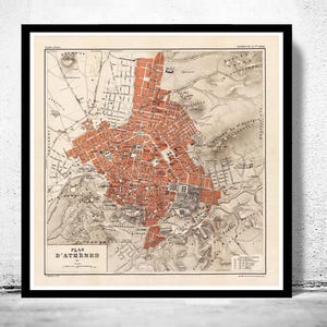 Old Map of Athens Greece 1880 Vintage Map | Vintage Map Wall Art Print | Large Map Print | Home Decor Wall Art