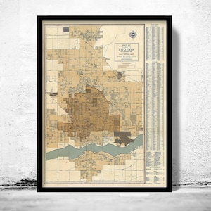 Old map of Phoenix Arizona 1947 Vintage Map  | Vintage Map Wall Art Print | Large Map Print | Home Decor Wall Art
