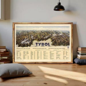 Vintage Poster of Tyrol Austria Travel Poster Tourism Tyrol Region | Wall Map Print