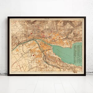 Old Map of Zurich Switzerland 1890 Vintage Map | Vintage Map Wall Art Print | Large Map Print | Home Decor Wall Art