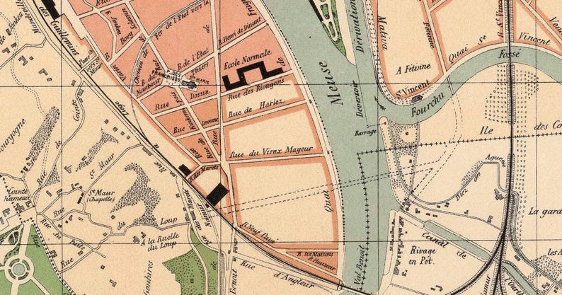 Liège Belgium Vintage Map 1880 | Antique City Wall Decor Print image 7