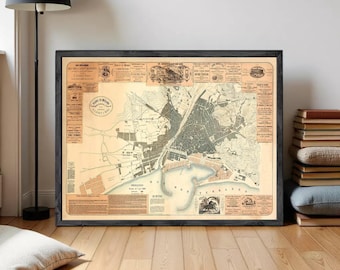 Old Map of Malaga Spain 1883 Vintage map Malaga Espana | Wall Map Print