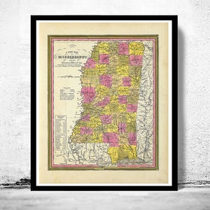 Beautiful Old Map Mississippi 1846 United States of America  | Vintage Map Wall Art Print | Large Map Print | Home Decor Wall Art