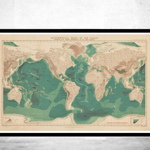 Bathymetrical chart of the oceans world map 1899  | World Map Gift World Map Print | Vintage World Map | World Map Wall Art