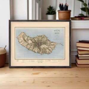 Old Map of Madeira Island  1850 Portugal  | Wall Map Print