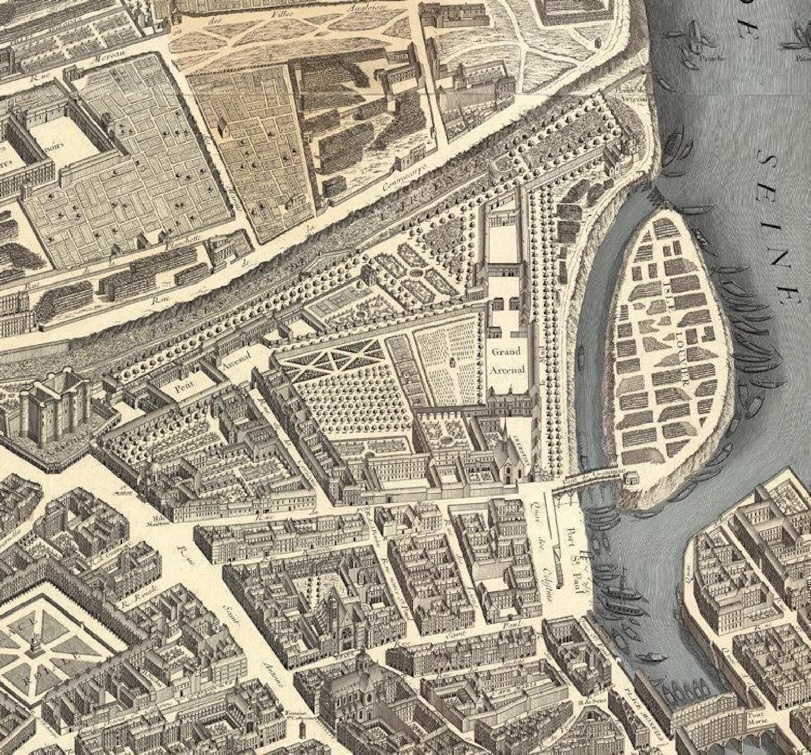 Old Map of Paris 1739 Turgot Map Vintage Map of Paris | Wall Map Print ...