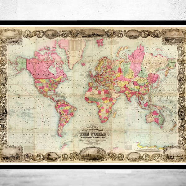 Old World Map 1854 Mercator Projection Vintage Map | World Map Gifts World Map Print | Vintage World Map | World Map Wall Art