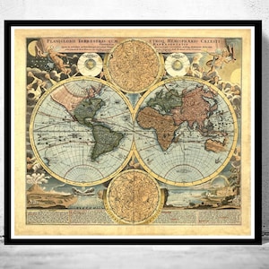 Old Map of The World  1716 Antique World Map | World Map Gift World Map Print | Vintage World Map | World Map Wall Art | Large Map Print