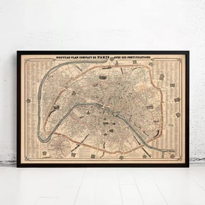 Old Map of Paris 1855 France Vintage Map | Vintage Map Wall Art Print | Large Map Print | Home Decor Wall Art