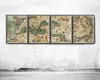 Medieval Catalan World Map 1375 Europe, Mediterranean Sea and Middle East  | World Map Gifts World Map Print | Vintage World Map