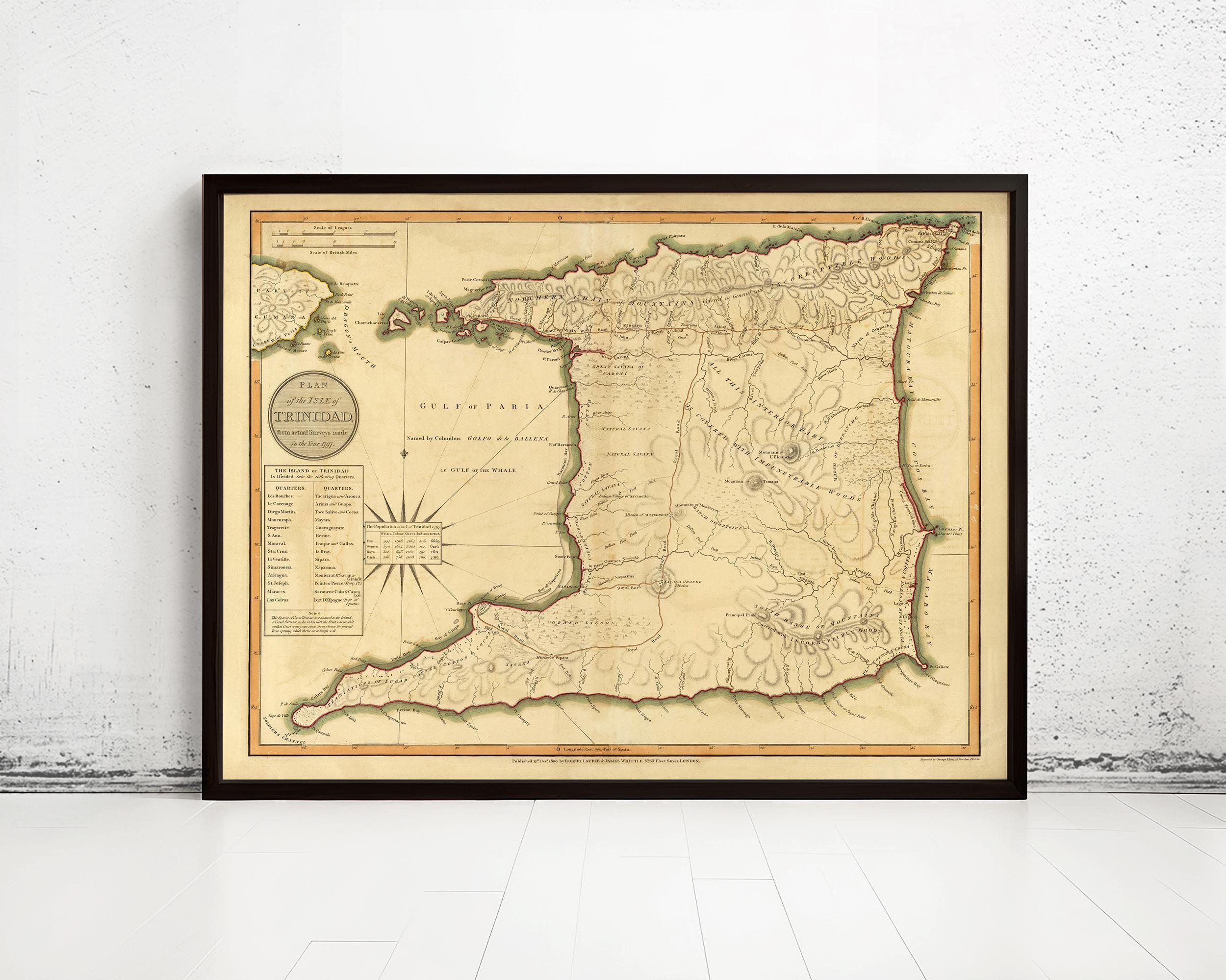 Old Map of Trinidad Tobago 1800 Vintage Map | Vintage Map Wall Art Print | Large Map Print | Home Decor Wall Art