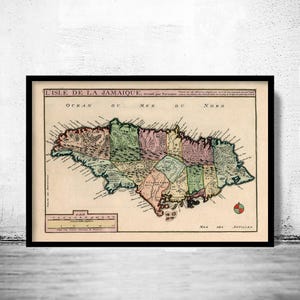 Old Map of Jamaica 1705 Vintage Map of Jamaica | Vintage Map Wall Art Print | Large Map Print | Home Decor Wall Art