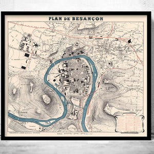 Old Map of Besançon France 1895 Vintage Map | Vintage Map Wall Art Print | Large Map Print | Home Decor Wall Art