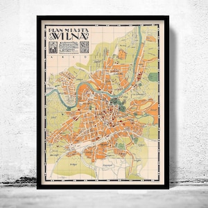 Old Map of Vilnius Lithuania 1930 Vintage Map  | Vintage Map Wall Art Print | Large Map Print | Home Decor Wall Art
